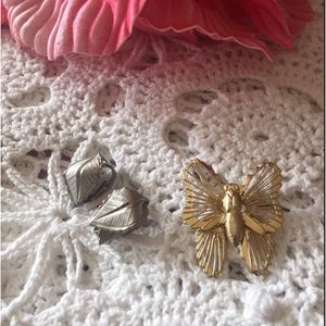 Giovanni Leaf Retro Clip On Earrings & Butterfly Brooch Pin